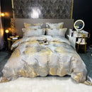 GobekUsa Black Gold Jacquard Egyptian Cotton Bedding Set, Satin Duvet Cover, Fitted Sheet Pillowcases