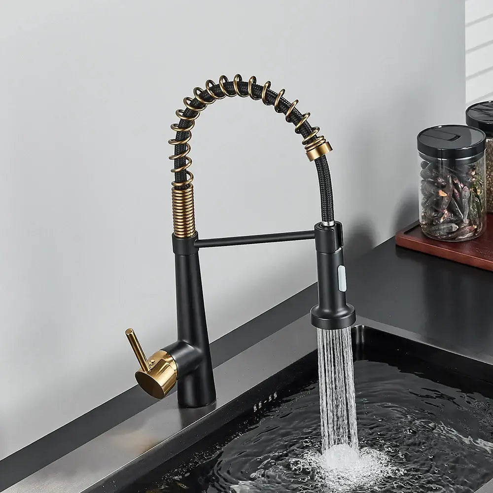 GobekUsa Black Gold Kitchen Faucet with Pull Down Sprayer, photo 4 of 10