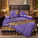 GobekUsa Black Gold Lace Duvet Set, Luxury Crystal Velvet, Quilted Embroidery, Ruffle Bedding