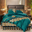 GobekUsa Black Gold Lace Duvet Set, Luxury Crystal Velvet, Quilted Embroidery, Ruffle Bedding