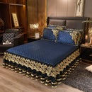 GobekUsa Black Gold Lace Duvet Set, Luxury Crystal Velvet, Quilted Embroidery, Ruffle Bedding