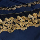 GobekUsa Black Gold Lace Duvet Set, Luxury Crystal Velvet, Quilted Embroidery, Ruffle Bedding