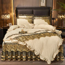 GobekUsa Black Gold Lace Duvet Set, Luxury Crystal Velvet, Quilted Embroidery, Ruffle Bedding