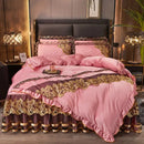 GobekUsa Black Gold Lace Duvet Set, Luxury Crystal Velvet, Quilted Embroidery, Ruffle Bedding