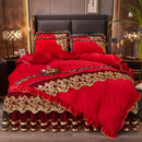 GobekUsa Black Gold Lace Duvet Set, Luxury Crystal Velvet, Quilted Embroidery, Ruffle Bedding