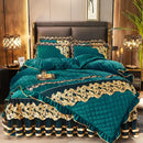 GobekUsa Black Gold Luxury Crystal Velvet Bedding Set with Quilted Embroidery & Ruffles