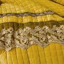 GobekUsa Black Gold Luxury Crystal Velvet Bedding Set with Quilted Embroidery & Ruffles