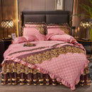 GobekUsa Black Gold Luxury Crystal Velvet Bedding Set with Quilted Embroidery & Ruffles