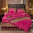 GobekUsa Black Gold Luxury Crystal Velvet Bedding Set with Quilted Embroidery & Ruffles