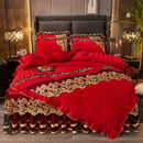 GobekUsa Black Gold Luxury Crystal Velvet Bedding Set with Quilted Embroidery & Ruffles