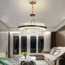 GobekUsa Black Gold Round LED Crystal Chandelier for Living Room - Modern Suspension Luminaire