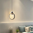 GobekUsa Black Gold Round Pendant Light Chandelier for Bedside Long Cable 12W
