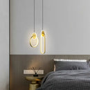 GobekUsa Black Gold Round Pendant Light Chandelier for Bedside Long Cable 12W
