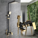 GobekUsa Black Gold Shower Faucet Set with Bidet Function, Wall Mounted Rainfall Mixer