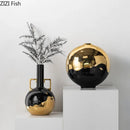 GobekUsa Black Golden Ceramic Vase Desk Decoration Minimalism Aesthetic Floral Room Decor
