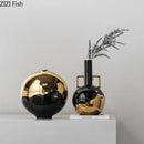 GobekUsa Black Golden Ceramic Vase Desk Decoration Minimalism Aesthetic Floral Room Decor