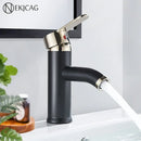 GobekUsa Black Golden Single Handle Bathroom Basin Faucet for Deck Mount Vessel Sink
