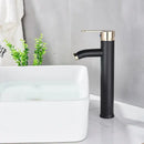 GobekUsa Black Golden Single Handle Bathroom Basin Faucet for Deck Mount Vessel Sink