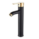 GobekUsa Black Golden Single Handle Bathroom Basin Faucet for Deck Mount Vessel Sink