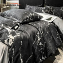 GobekUsa Black Grey Marble Ice Silk Duvet Cover Set - Luxury Cooling Comfort, Nordic Style
