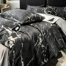 GobekUsa Black Grey Marble Ice Silk Duvet Cover Set - Luxury Cooling Comfort, Nordic Style