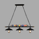 GobekUsa Black Industrial Metal Linear Island Light with 3-Light Suspension, Shade, and Billiard Balls