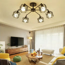 GobekUsa Black Iron Cage Chandelier: Adjustable Spider Design Modern Ceiling Lamp