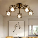 GobekUsa Black Iron Cage Chandelier: Adjustable Spider Design Modern Ceiling Lamp