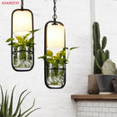 GobekUsa Black Iron Cage Pendant Light with Glass Cloth Shade E14 Loft Hanging Lamp