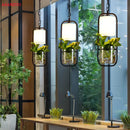 GobekUsa Black Iron Cage Pendant Light with Glass Cloth Shade E14 Loft Hanging Lamp