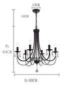 GobekUsa Black Iron Chandelier with Crystal Pendant for Home Lighting