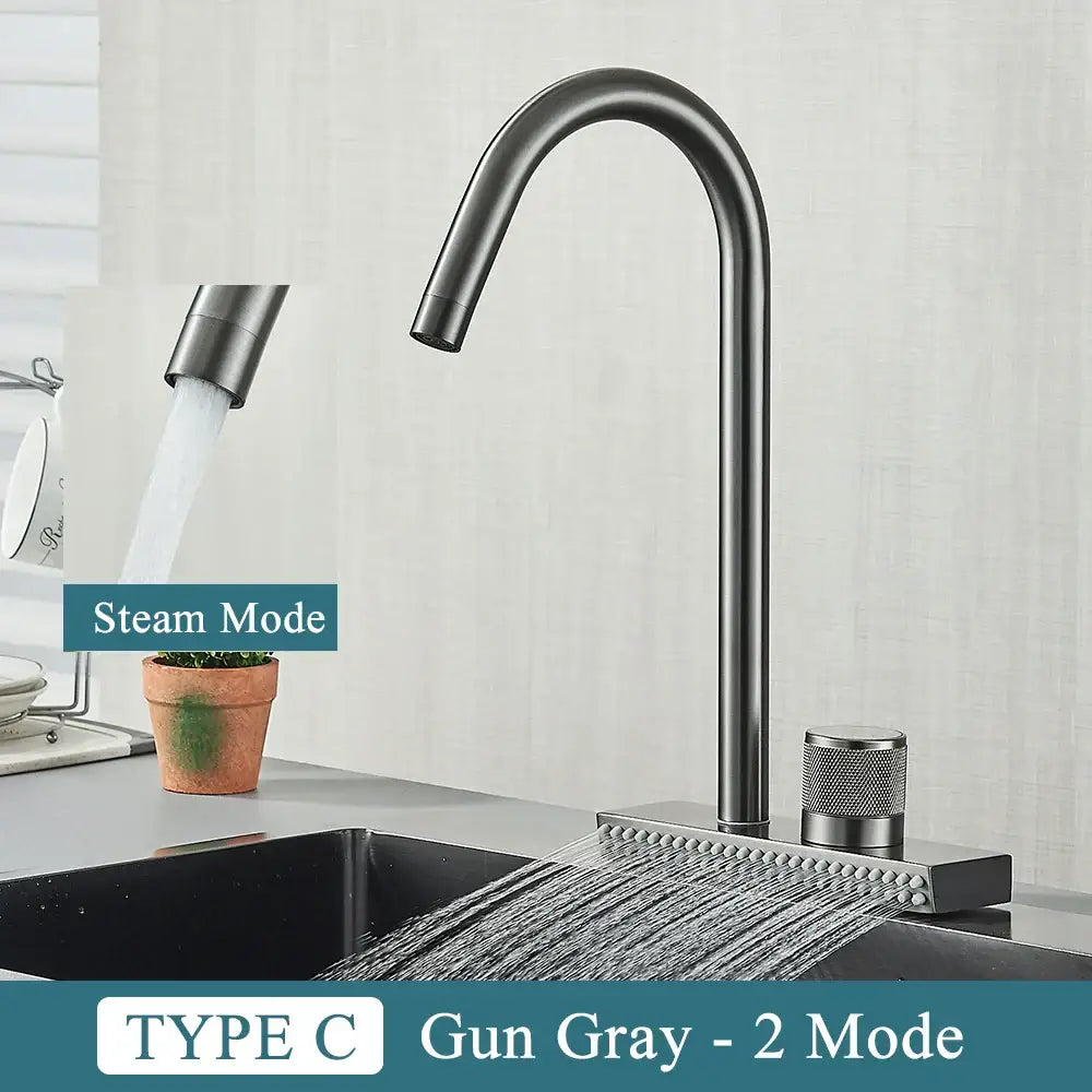 GobekUsa Black Kitchen Faucet 4 Function Brass Single Hole Mixer Deck Mounted, photo 9 of 13
