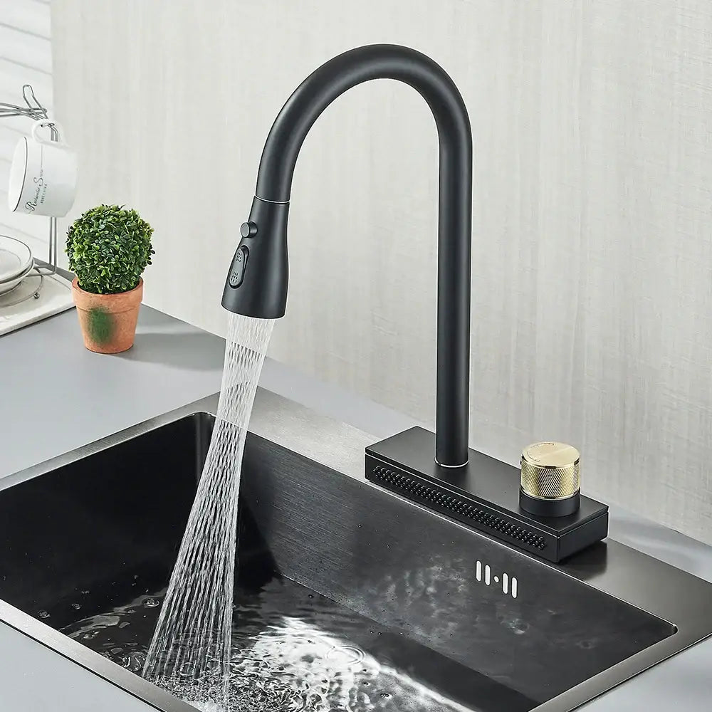 GobekUsa Black Kitchen Faucet 4 Function Brass Single Hole Mixer Deck Mounted, photo 2 of 13