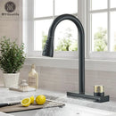 GobekUsa Black Kitchen Faucet 4 Function Brass Single Hole Mixer Deck Mounted