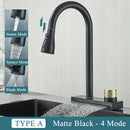 GobekUsa Black Kitchen Faucet 4 Function Brass Single Hole Mixer Deck Mounted
