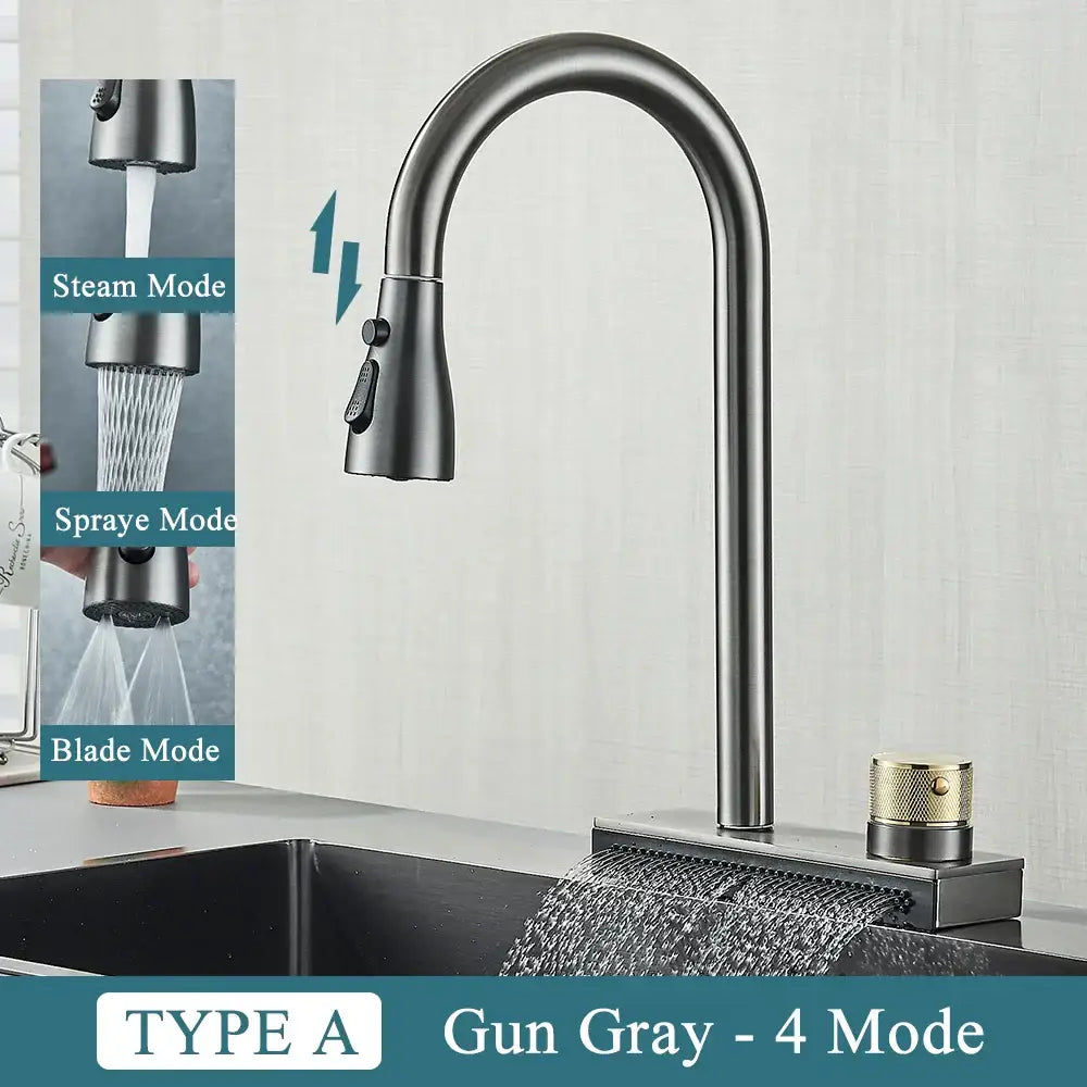 GobekUsa Black Kitchen Faucet 4 Function Brass Single Hole Mixer Deck Mounted, photo 8 of 13