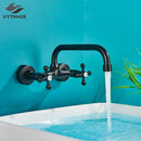 GobekUsa Black Kitchen Faucet Mixer Tap Swivel Spout Wall Mounted Hot Cold Water