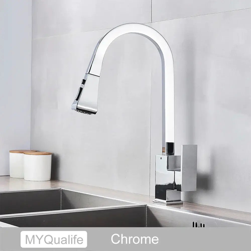 GobekUsa Black Kitchen Faucet Pull Out Mixer Square Single Handle Deck Mounted Tap, photo 9 of 11