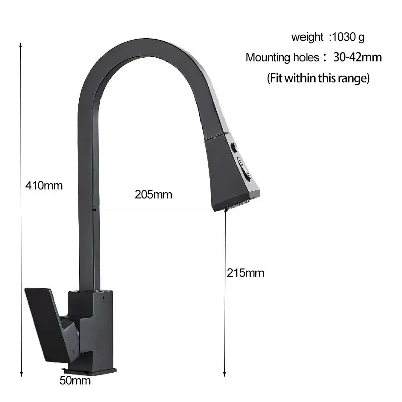GobekUsa Black Kitchen Faucet Pull Out Mixer Square Single Handle Deck Mounted Tap, photo 4 of 11
