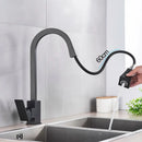 GobekUsa Black Kitchen Faucet Pull Out Mixer Square Single Handle Deck Mounted Tap