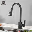 GobekUsa Black Kitchen Faucet Pull Out Mixer Square Single Handle Deck Mounted Tap