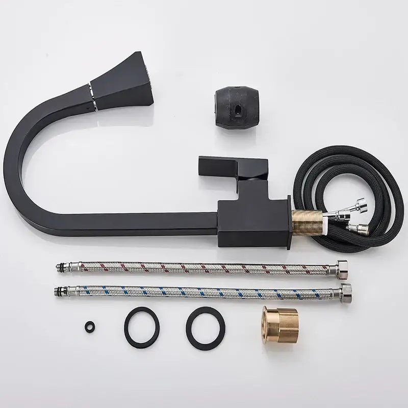 GobekUsa Black Kitchen Faucet Pull Out Mixer Square Single Handle Deck Mounted Tap, photo 6 of 11