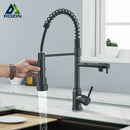 GobekUsa Black Kitchen Faucet Spring Pull Down Sprayer Dual Spout Nozzle Mixer Tap