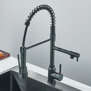 GobekUsa Black Kitchen Faucet Spring Pull Down Sprayer Dual Spout Nozzle Mixer Tap