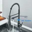 GobekUsa Black Kitchen Faucet Spring Pull Down Sprayer Dual Spout Nozzle Mixer Tap
