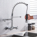 GobekUsa Black Kitchen Faucet Wall Mounted Dual Swivel Spouts Vessel Sink Mixer Tap