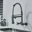 GobekUsa Black Kitchen Faucet Wall Mounted Dual Swivel Spouts Vessel Sink Mixer Tap