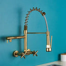 GobekUsa Black Kitchen Faucet Wall Mounted Dual Swivel Spouts Vessel Sink Mixer Tap
