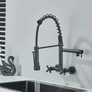 GobekUsa Black Kitchen Faucet Wall Mounted Dual Swivel Spouts Vessel Sink Mixer Tap