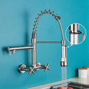 GobekUsa Black Kitchen Faucet Wall Mounted Dual Swivel Spouts Vessel Sink Mixer Tap